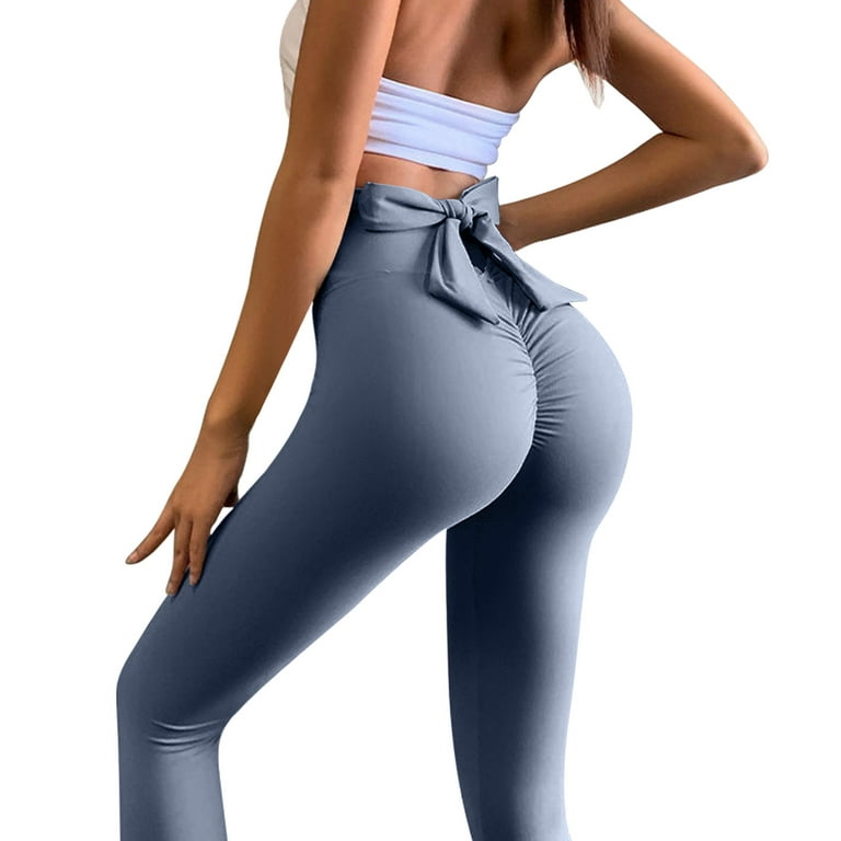 JNGSA Bowknot Leggings for Women - High Waisted Soft Tummy-Control Legging  Slimming Yoga Pants Workout Running Trousers Light Blue XXL