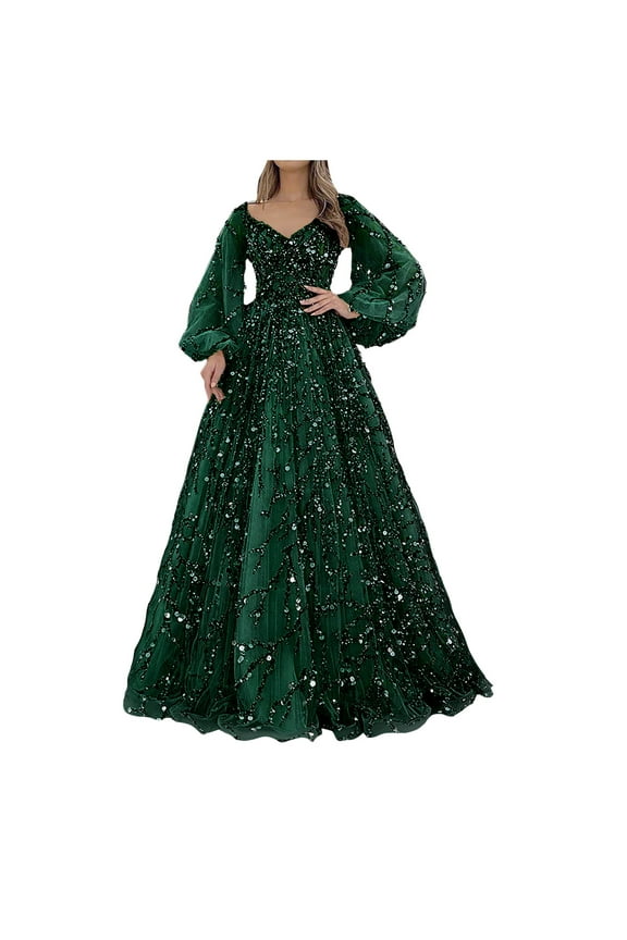 Casual Dresses for Women, Womens Plus Size Maxi Dress Long Sleeve Warp V Neck High Waist Swing Long Dress