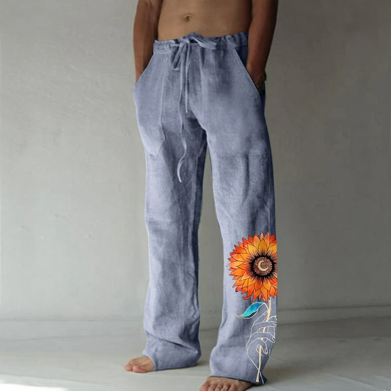 JNGSA Casual Men's Wide Leg Pants Printed Lace-Up Lesuire Pants Drawstring  Sweatpants Work Pants Joggers for Men Blue Clearance