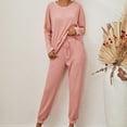 thumbnail image 1 of JNGSA Club Outfits for Women 2 Piece Sets,Women's Ribbed Lounge Sets Solid Color Loose Casual Long Sleeve Shirt and Drawstring Pants Two Piece Pajamas Sets Pink, 1 of 9