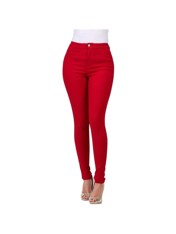 Curvy Jeans for Women,Red Jeans for Women Slimming Fit Stretch Jeans Casual Elastic Denim Trousers with Pockets for Curvy Women Outdoor