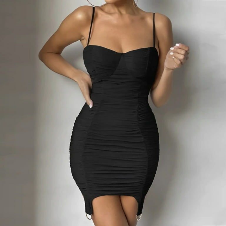 Sexy Solid Fold U Neck Sling Dress Dresses Sexy Solid Fold U Neck Sling Dress Dresses