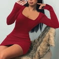 thumbnail image 1 of JNGSA Dresses for Women 2023, Women's Sexy Square Neck Bodycon Dress Casual Long Sleeve Mini Dresses Comfort Slim Fit Dress, 1 of 3