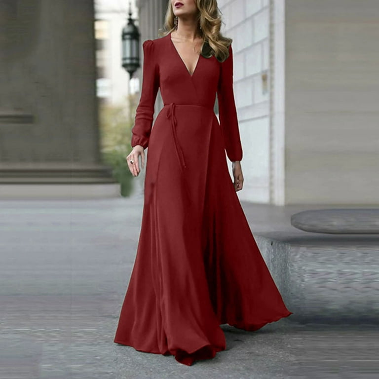 JNGSA Fall Wedding Guest Dresses,Women's Elegant Long Sleeve Dress