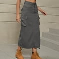 thumbnail image 1 of JNGSA Flowy Skirts for Women, Long Denim Skirts for Women Summer High Waist A Line Jean Skirt Mid-Length Skirt with Pockets, 1 of 8