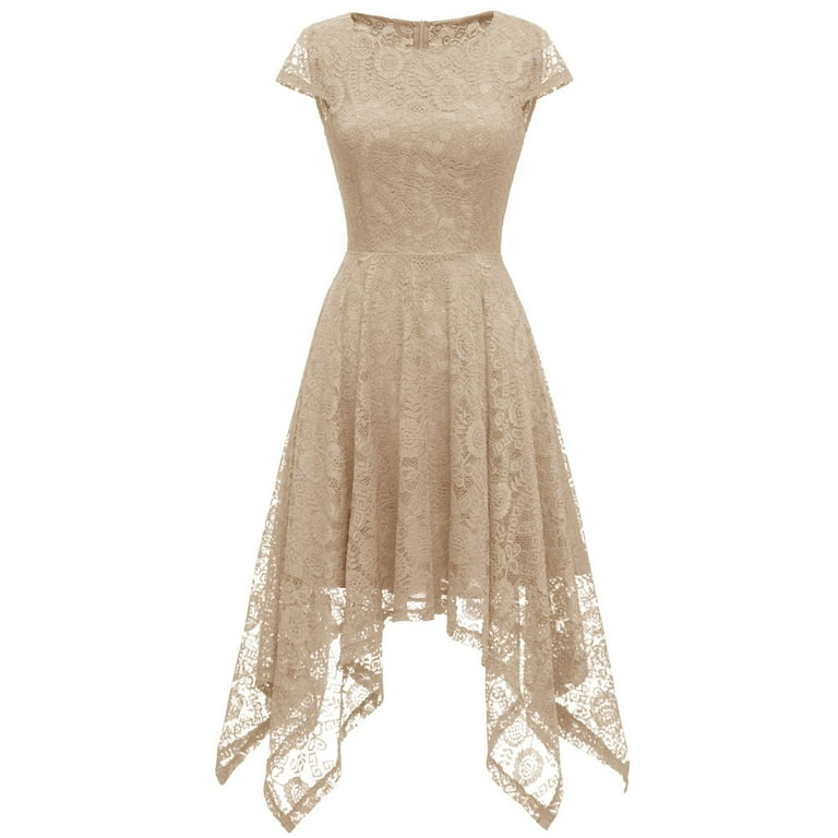 Fashion O-Neck Asymmetrical Lace Hollow Evening Dress Fashion O-Neck Asymmetrical Lace Hollow Evening Dress