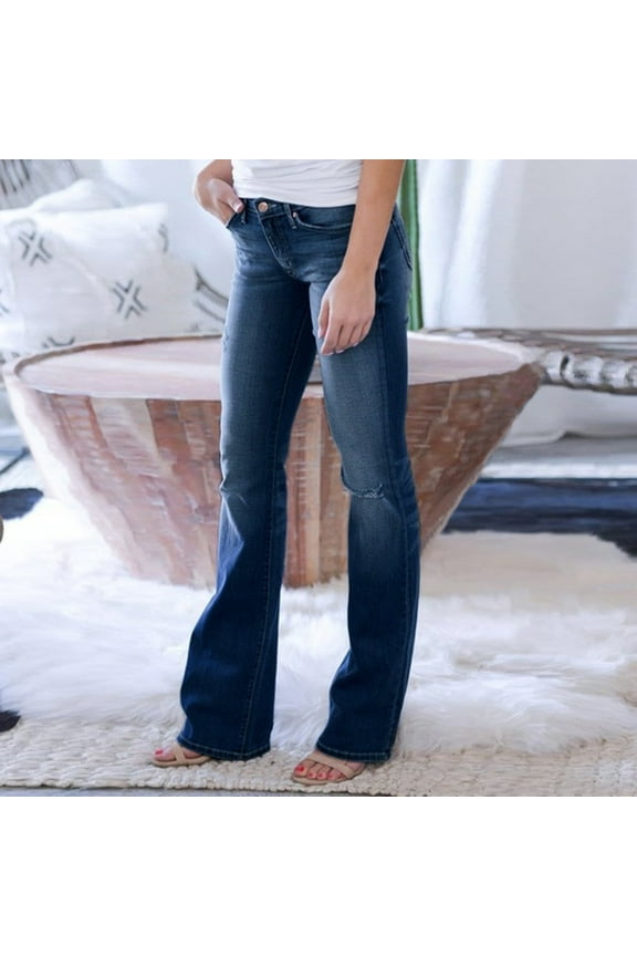 Jeans for Women High Waist Stretchy,Women's Curvy Bootcut High Wsiat Jeans Stretch Flare Jeans Elastic Solid Color Baggy Denim Pants for Cummuting Office