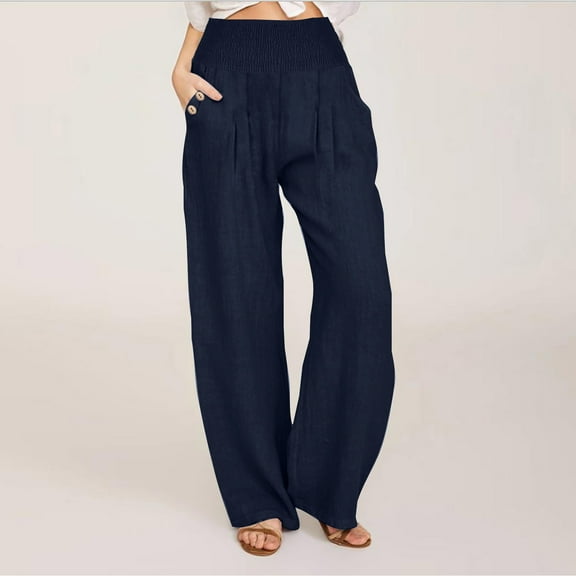 JNGSA Jeans for Women Trendy,Women's Wide Leg Palazzo Pants Casual High Waist Elastic Jeans Baggy Comfy Blue Denim Trousers for Women Clearance