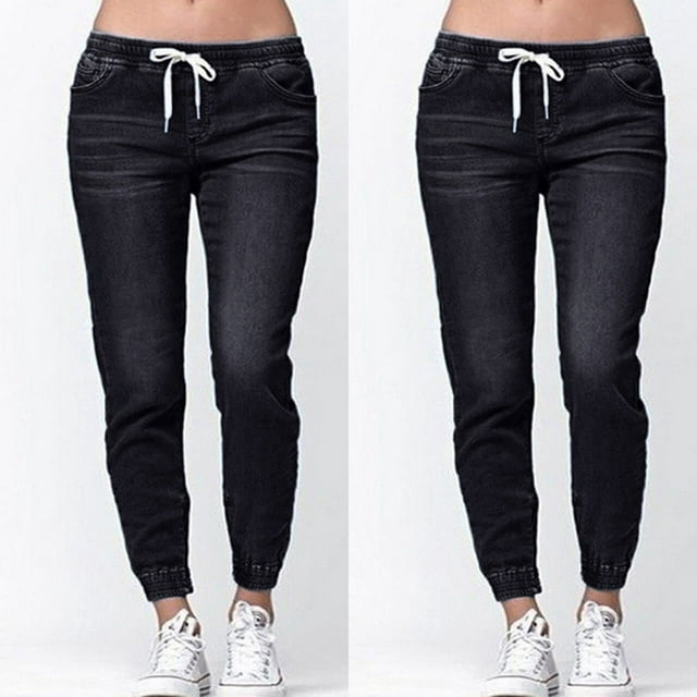 JNGSA Jeans for Women,Women Pull-on Distressed Denim Joggers Elastic ...