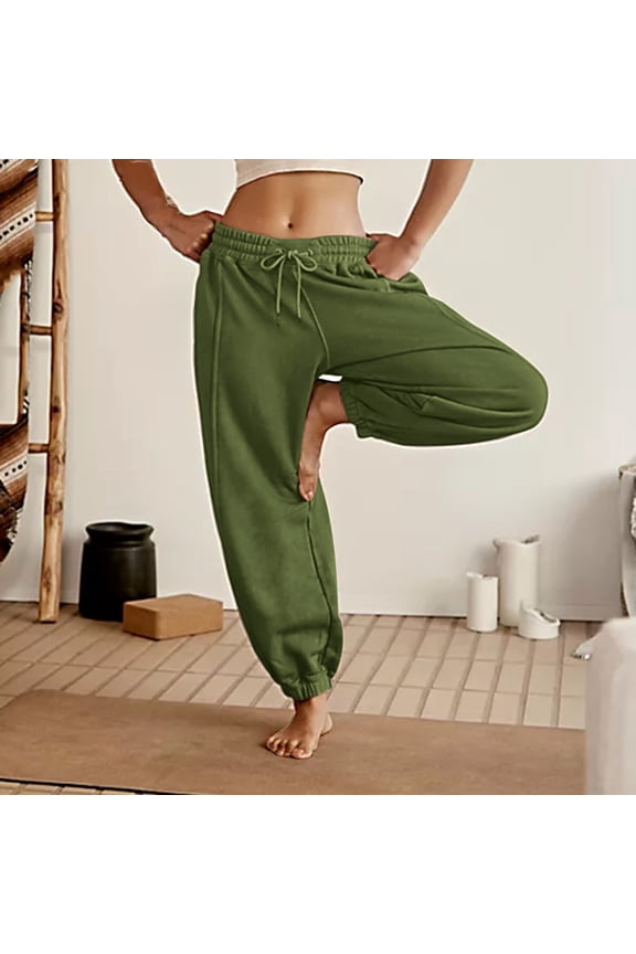 JNGSA Jogger Sweatpants Women,Women's High Waisted Sweatpants Workout Active Drawstring Joggers Pants Baggy Lounge Bottoms 2023 Fall/Winter Casual Cuffed Sweatpants Army Green
