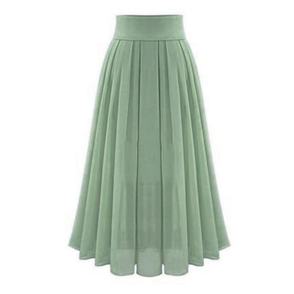 JNGSA Knee Length Skirts for Women, Women's Chiffion Midi Skirt High Waisted Drawstring A-Line Pleated Long Skirts Swing Skirt