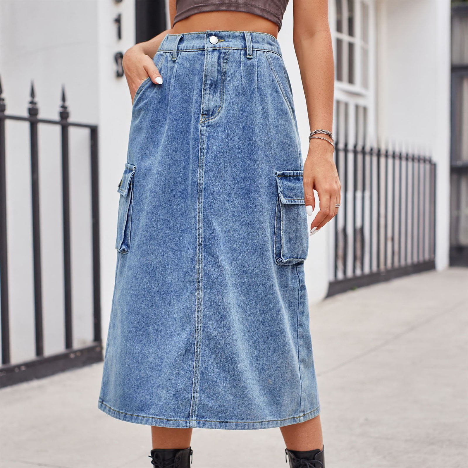 Elastic Casual Apparel: JNGSA Women's Long A-Line Denim Elastic Casual Apparel: JNGSA Women's Long A-Line Denim