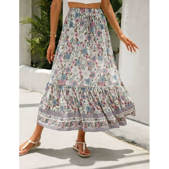 JNGSA Long Skirts for Women, Womens Spring Summer Irregular Skirt Drawstring Ankle Length Skirt High Waisted Maxi Skirt Long Skirt