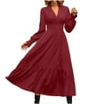 thumbnail image 1 of JNGSA Long Sleeve Wedding Dress, Womens Long Sleeve Deep V-Neck Flowy Dress High Waisted Boho Maxi Dress, 1 of 6