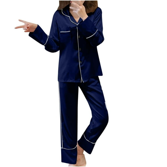 JNGSA Lounge Wear for Women 2 Piece Set, Womens 2 Piece Pajama Sets Long Sleeve Sleepwear Button Up Shirt with Pants Loungewear