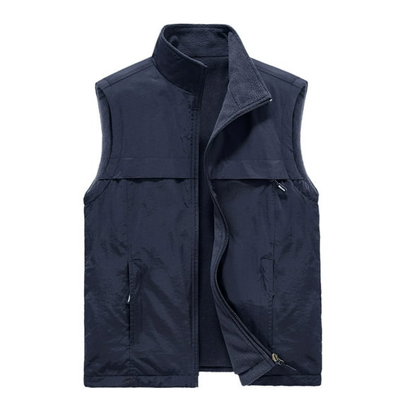 JNGSA Men'S Thin Workwear Solid Color Stand Collar Sleeveless Jacket Tank Tops Big & Tall Size