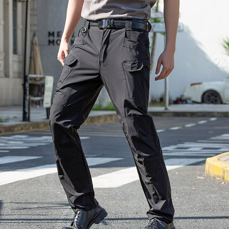 JNGSA Men's Assault Pants with Multi-Pocket Outdoor Sports Hiking Pants  Lightweight Cotton Cargo Stretch Trousers Black XXXL 