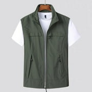 AUEOEO JNGSA Men's Lightweight Vest Sleeveless Windproof Jacket with Zipper Pcoket Sports Vest for Cycling Travel Hiking Running Golf Army Green L