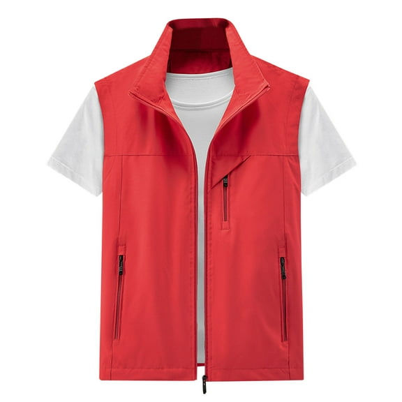 JNGSA Men's Lightweight Vest Sleeveless Windproof Jacket with Zipper Pcoket Sports Vest for Cycling Travel Hiking Running Golf Red M