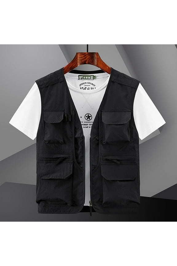 Men's Outdoor Cargo Vest with Multi-Pocket Quick-drying Sleeveless Vest Jacket Utility Vest for Fishing Hiking Fintness Black M