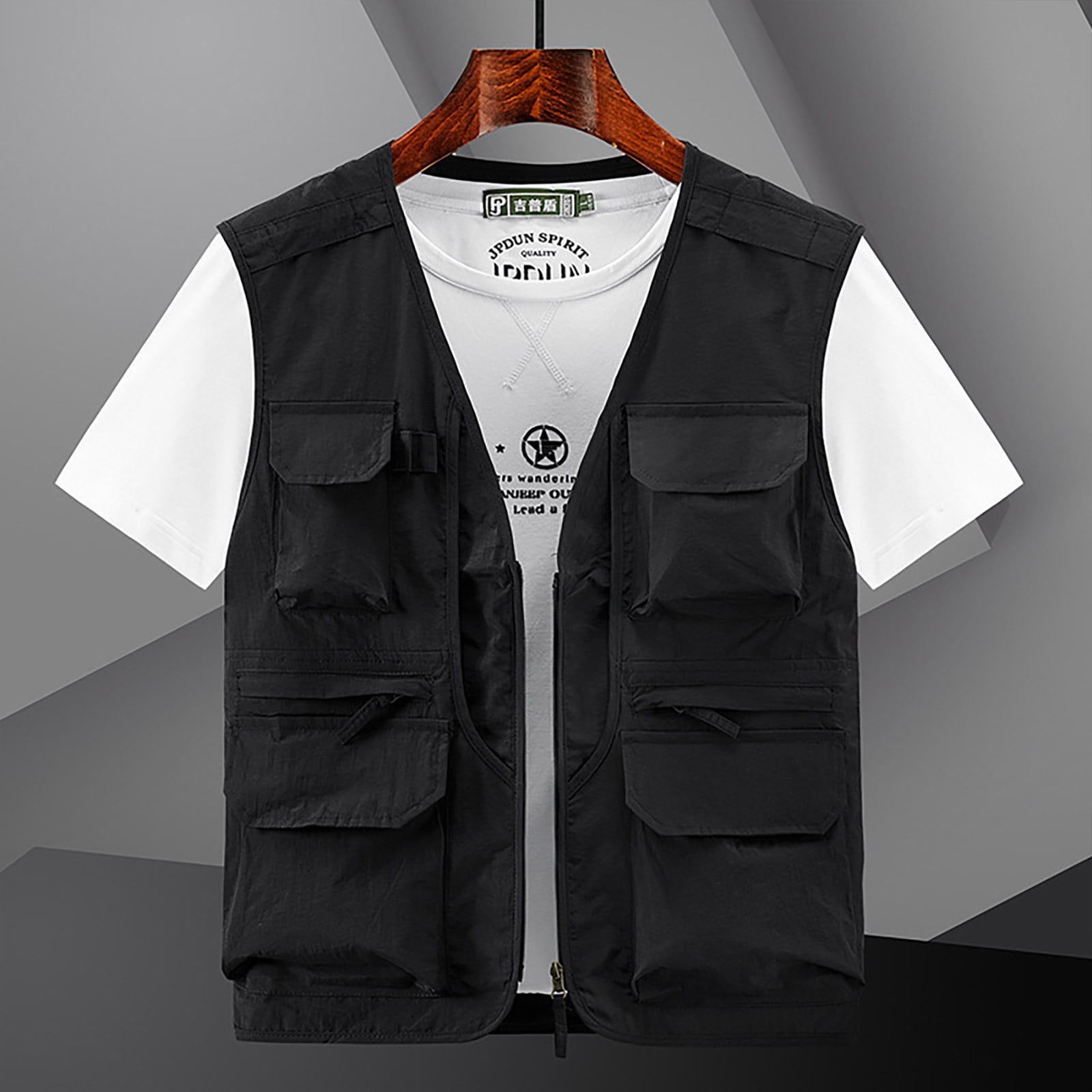 JNGSA Men's Outdoor Cargo Vest with Multi-Pocket Quick JNGSA Men's Outdoor Cargo Vest with Multi-Pocket Quick