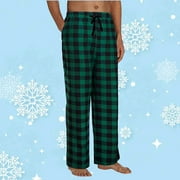 JNGSA Men's Plaid Pajama Pants Casual Drawstring Loose Sport Trousers Lounge Soft Warm Sleepwear Pants with Pocket Green L Clearance