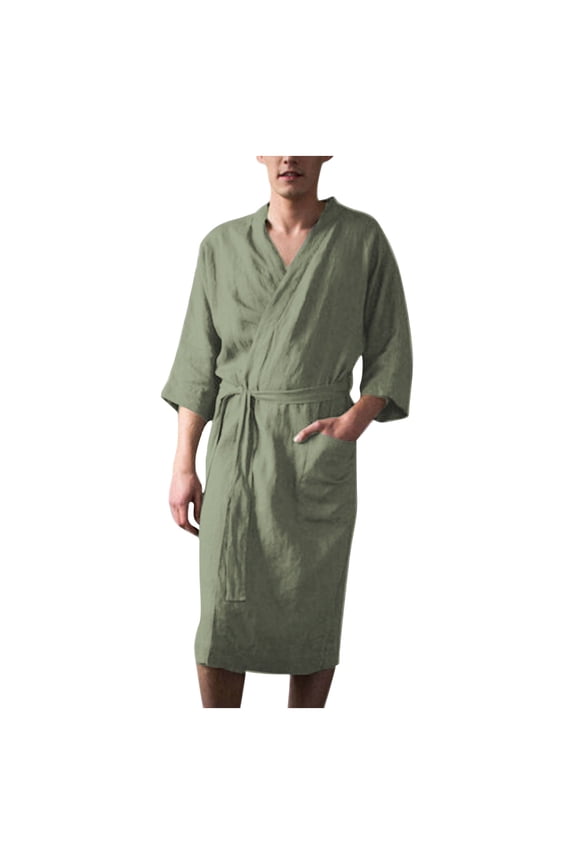 Men's Short Sleeve Solid Color Robe with Pocket Comfy Bathrobe Soft Sleepwear Lightweight Loose Loungewear Nightwear Green XXL