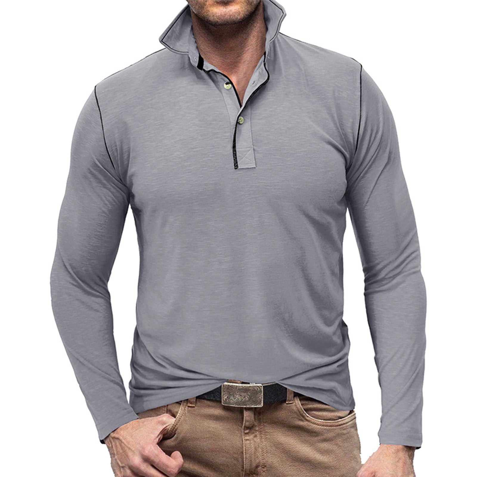 JNGSA Men's SlimFit Henleys Shirt Long Sleeve Muscle Shirts for Men