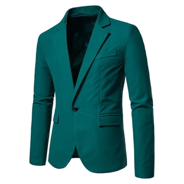 GENOSS Men’s Dark Green Slim Fit Suit – 1-Button Business Casual Jacket & Pants Set