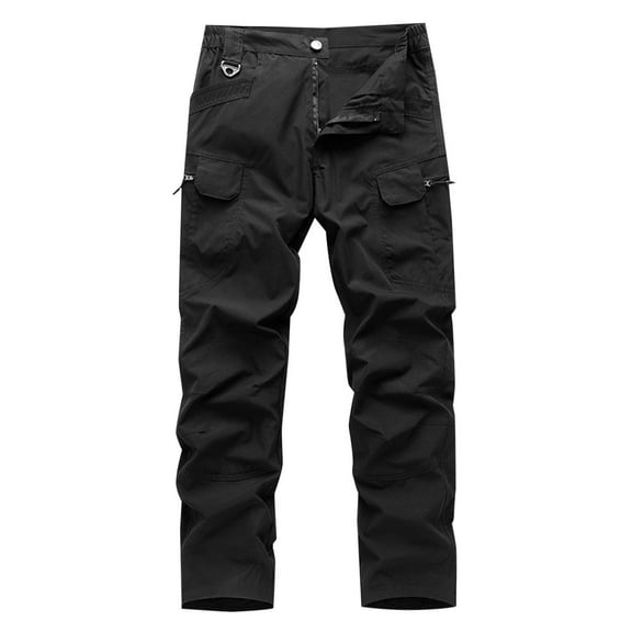 JNGSA Mens Hiking Pants Outdoor Waterproof Quick Dry Trouser with Pocket Zip Off Lightweight Fishing Pants（Non-Detachable） Black L