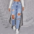 thumbnail image 1 of JNGSA Mom Jeans,Women's High Waist Straight Leg Ripped Jean Distressed Denim Pants 2023 New Washed Straight Leg Denim Trouser Streetwear Light Blue, 1 of 6