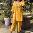 thumbnail image 1 of JNGSA Outfits for Women 2 Piece Sets,Plus Size Lounge Two Piece Set Solid Color Elegant Long Sleev Tunic Top and Baggy Capris Pants Loose Casual Sets Yellow, 1 of 6