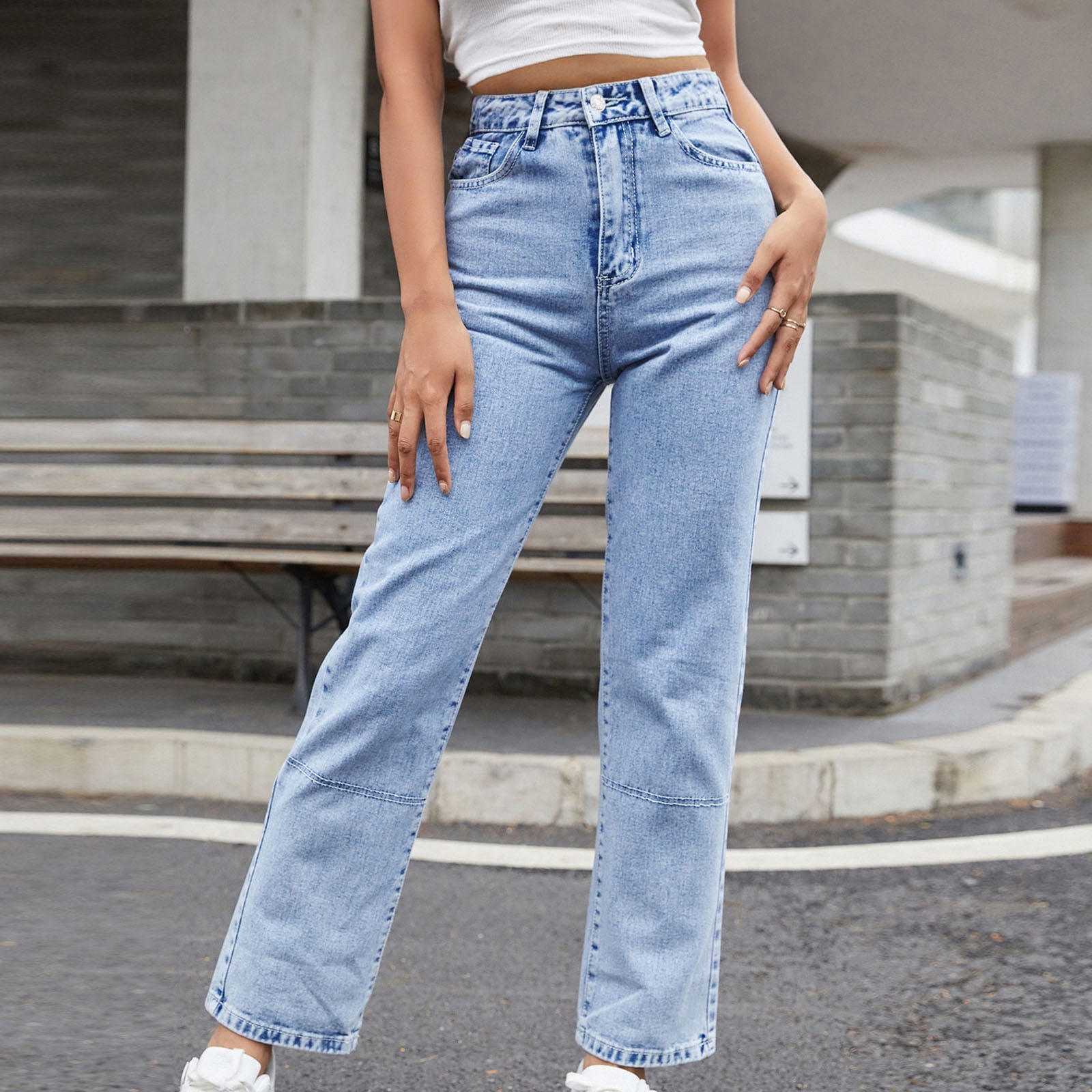 Wide Leg Jeans For Women Loose Pants High Waist Casual Large Size Straight  Pants Straight Jeans Streetwear (Color : Blue, Size : Medium)