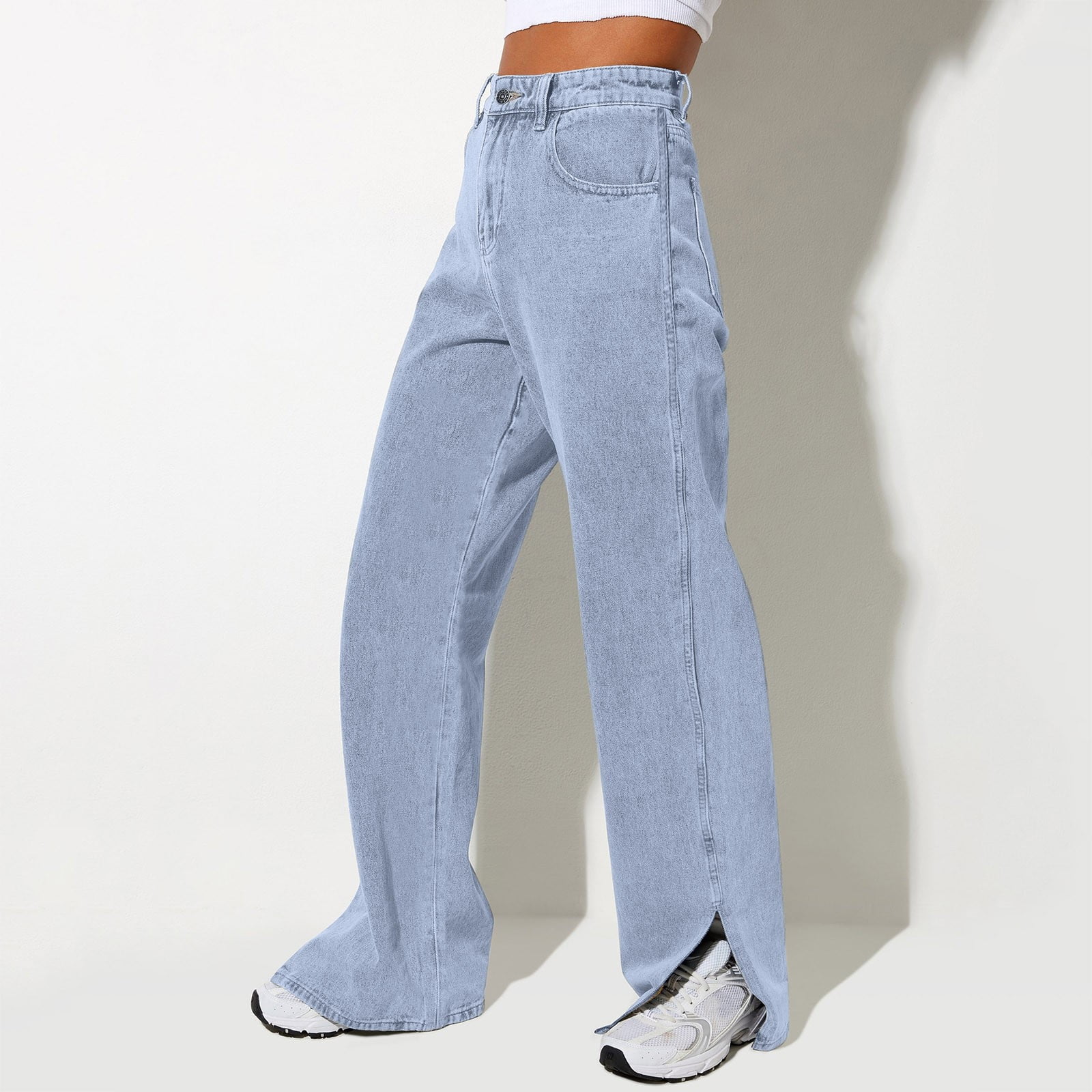 Women's High Rise Wide Leg Light Wash Stretch Jeans