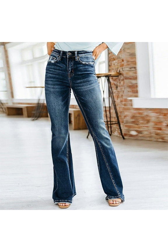 Pull On Jeans for Women,Women's Curvy Bootcut High Wsiat Jeans Stretch Flare Jeans Elastic Solid Color Baggy Denim Pants for Cummuting Office