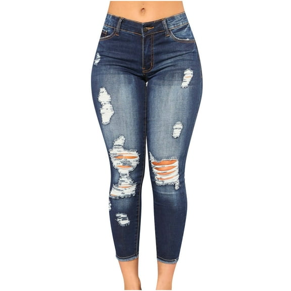 JNGSA Pull On Jeans for Women,Women Skinny Ripped Jeans Stretch Distressed Destroyed Denim Pants with Pockets All Season Casual Jean Pants Clearance
