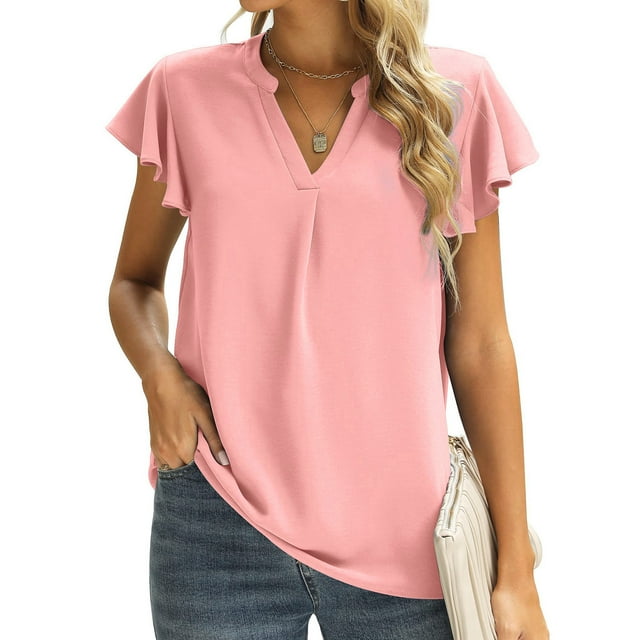 JNGSA Short Sleeve Shirts for Women Plain T Shirts Women Loose Casual ...