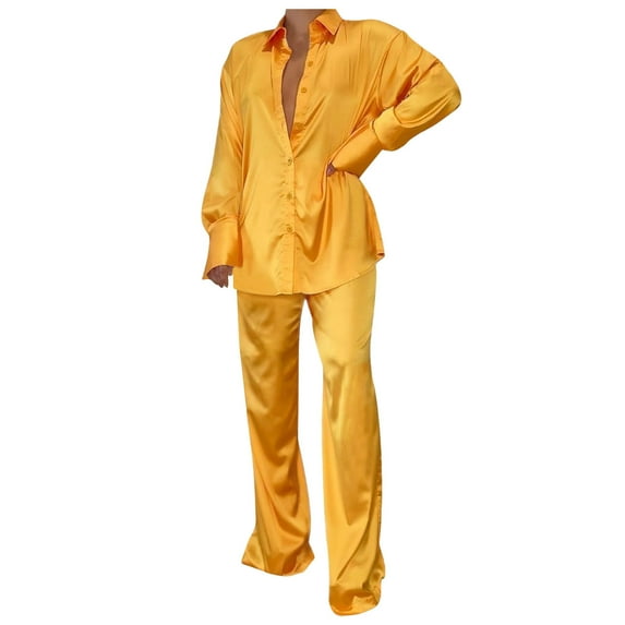 JNGSA Silk Pajamas Womens Long Sleeve Soft Satin Pajamas Loungewear 2 Piece Pjs Set with Long Pants