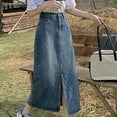 thumbnail image 1 of JNGSA Women's Retro A-Line Denim Skirt Long Denim Skirt with Pocket Elastic High Waist Midi Split Front Jean Skirts Blue, 1 of 6