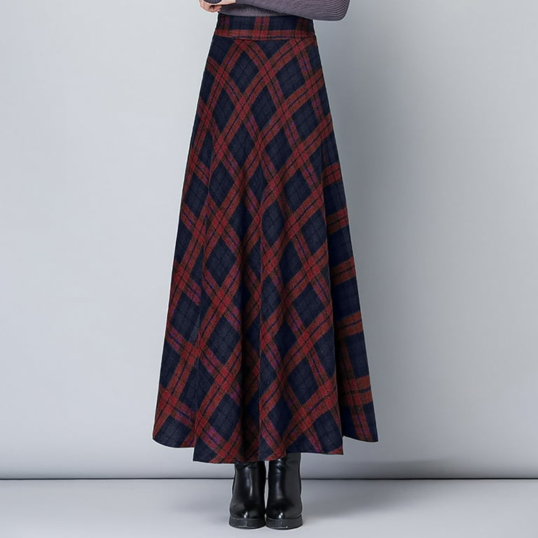 JNGSA Skirts for Women Plus Size, Womens Woolen Plaid Skirt Winter