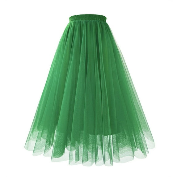 JNGSA Skirts for Women, Women's Tulle Skirts Midi Elastic High Waist Pleated Mesh Flowy A-Line Party Long Skirts