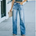 thumbnail image 1 of JNGSA Stretchy Jeans for Women,High Waisted Wide Leg Jeans for Women Boyfriend Jean Vintage 91S Baggy Denim Pants Blue Loose Fit Jeans for Women Clearance, 1 of 7