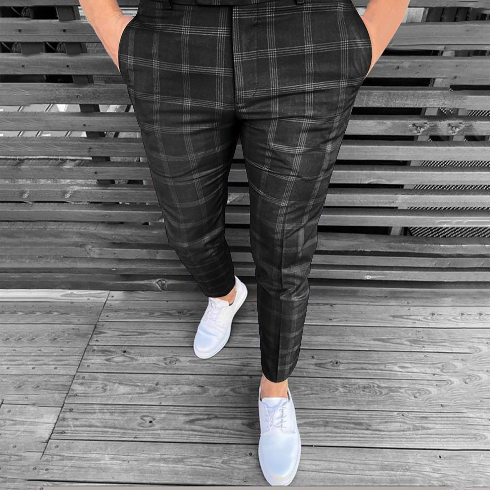 Plaid Pants Grey Pant White Shirt Black Blazer JNGSA Suit Pants