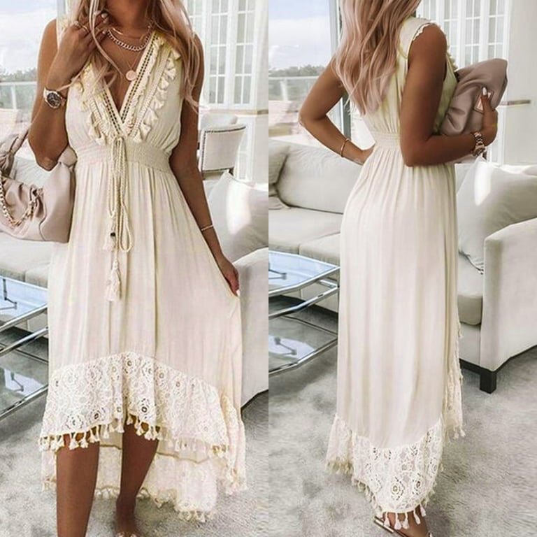 Sexy Vacation Solid Lace Tassel V Neck A Line Dresses Sexy Vacation Solid Lace Tassel V Neck A Line Dresses