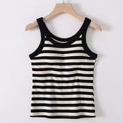 JNGSA Tank Tops For Women 2024 Women'S Striped Tank Top Built-In Bra Spaghetti Strap Tank Top Crop Tank Tops For Women Workout Athletic Cami Vests Underwear