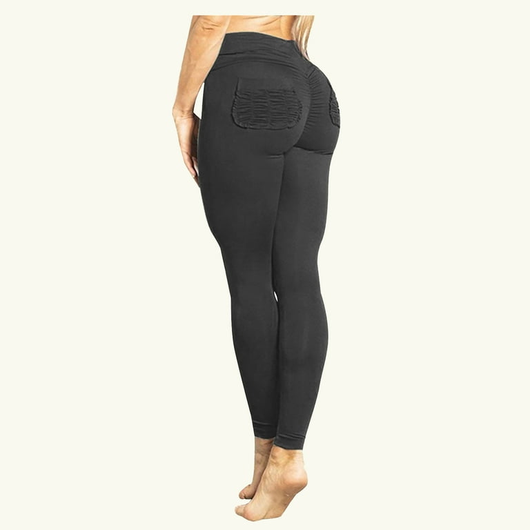 JNGSA Thick High Waist Yoga Pants with Pockets, Control Tummy Workout  Skinny Running Yoga Leggings for Women Black 6