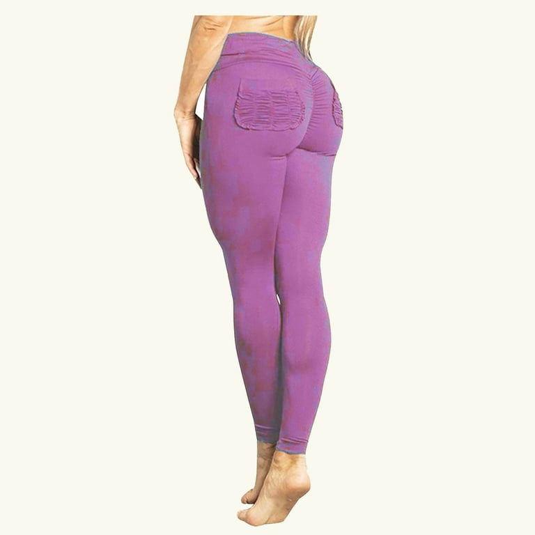 JNGSA Thick High Waist Yoga Pants with Pockets, Control Tummy Workout  Skinny Running Yoga Leggings for Women Purple 10 