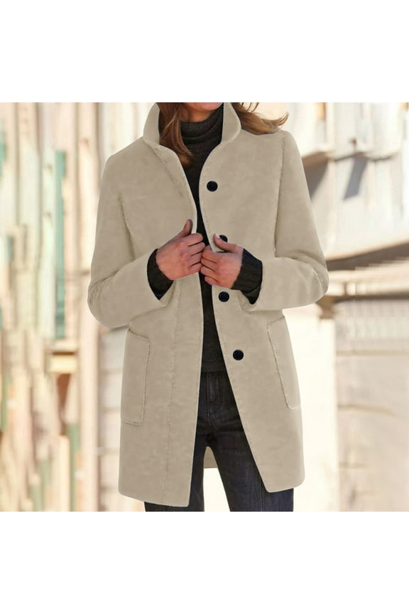 Warm Winter Coats for Women, Women's Winter Overcoat Mid-Long Stand Collar Woolen Single Breasted Coat Outerwear with Pockets