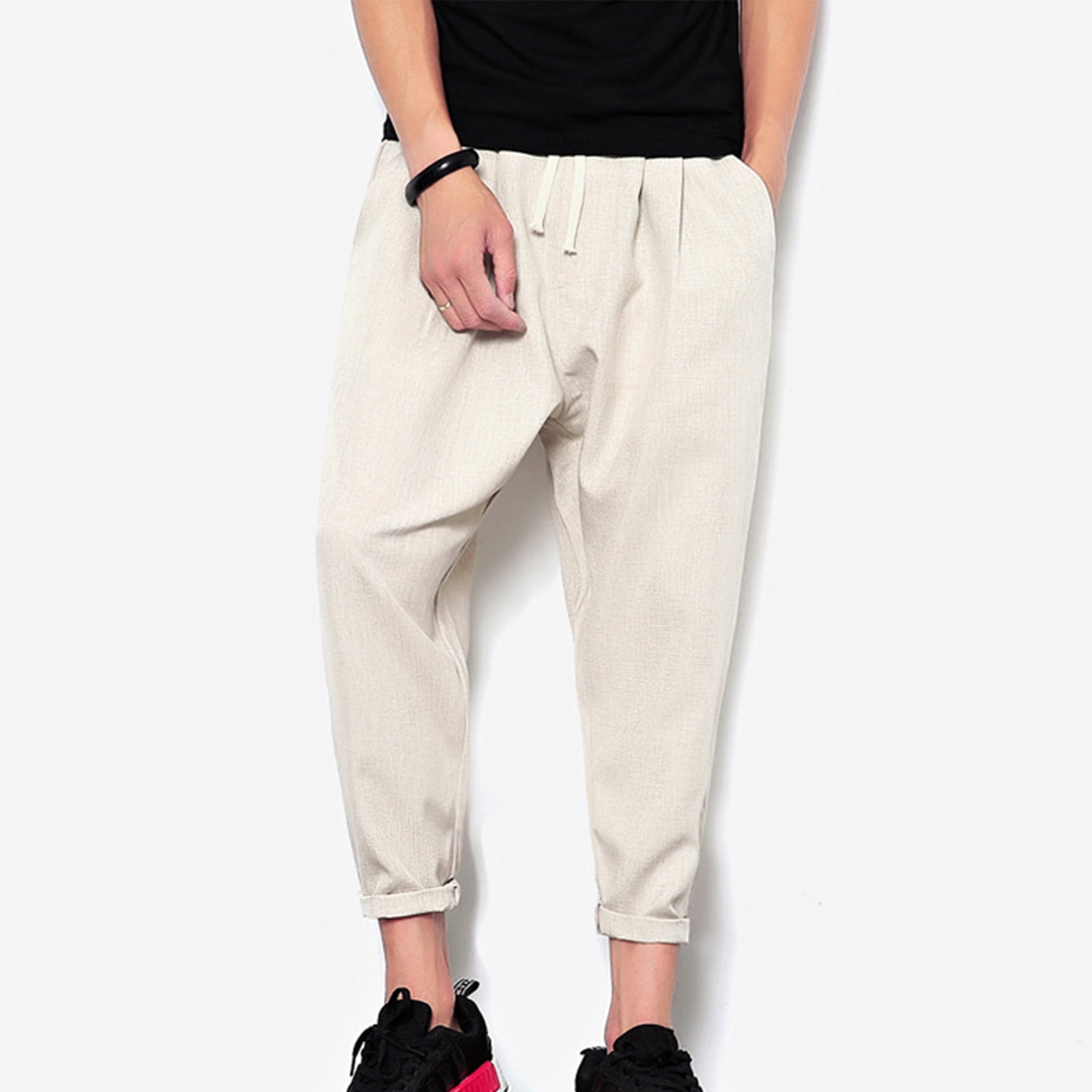 JNGSA White Pants Women Men Fashion Summer Solid Casual Elastic Waist