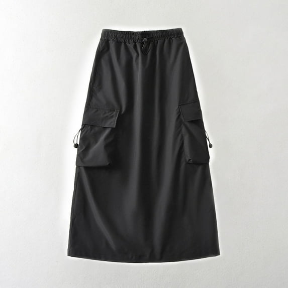 JNGSA Woman's Cargo Mini Skirt with Pockets Drawstring Elastic Waist Comft Skirts with Inner Shorts Cute Short Skirt